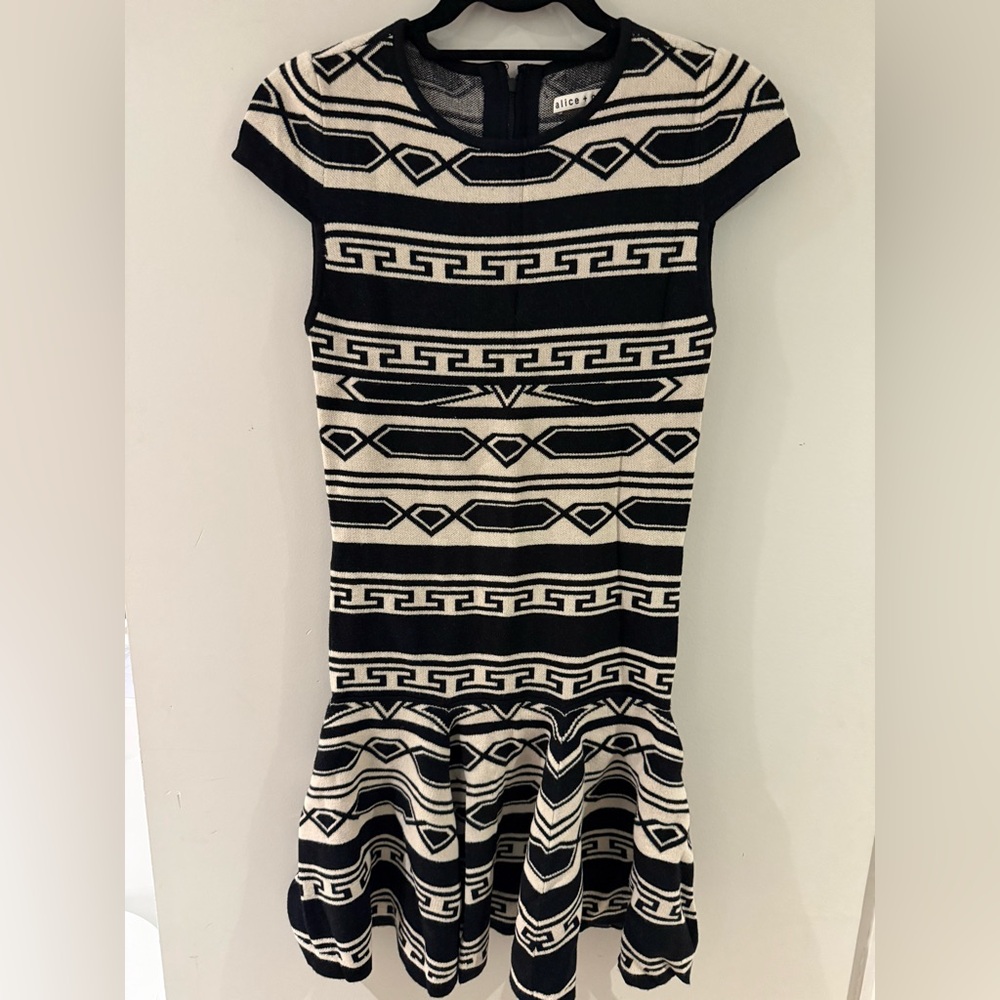 Alice + Olivia Black and Oatmeal Geometric Mini Dress
